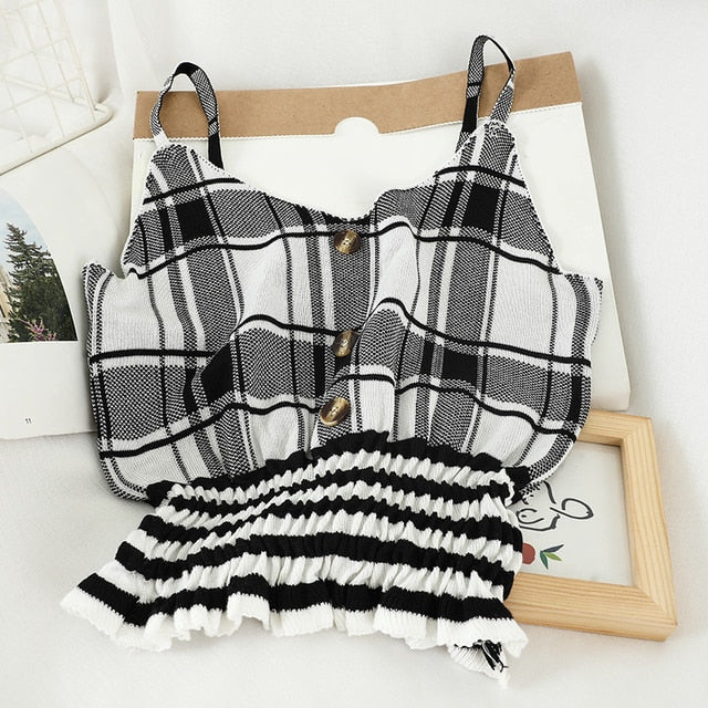 Plaid Spaghetti Strap Cropped Top