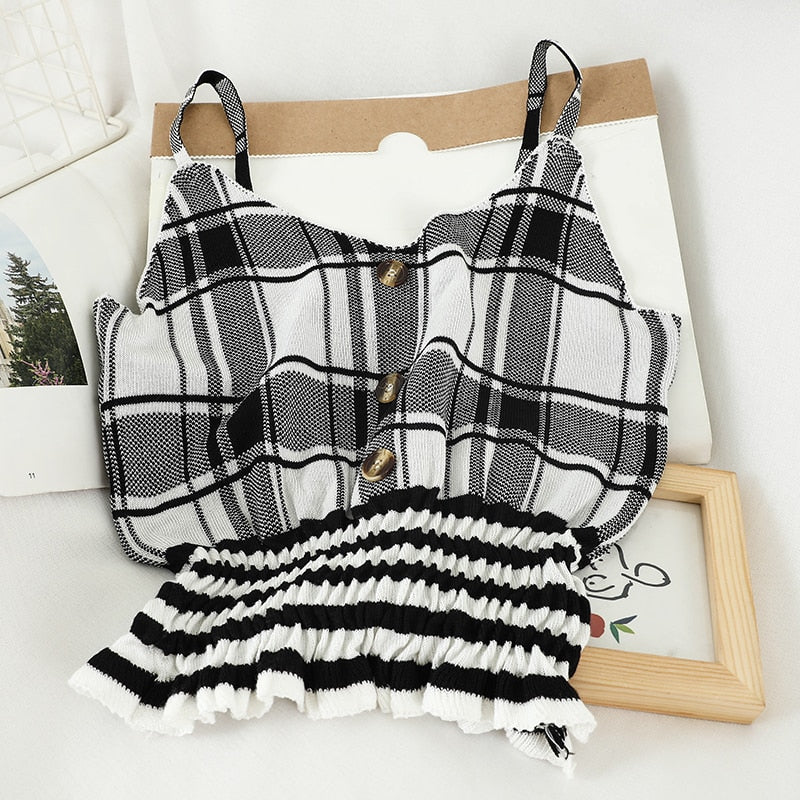 Plaid Spaghetti Strap Cropped Top