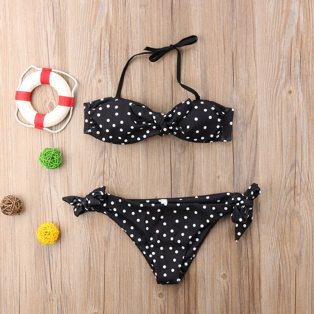 Strapless Bandage Bandeau Push Up Dot Printed Bikini Set