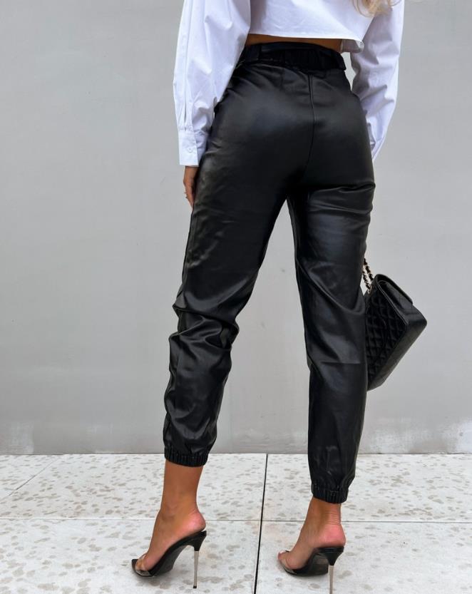 Leather High Waist Cuffed Pants