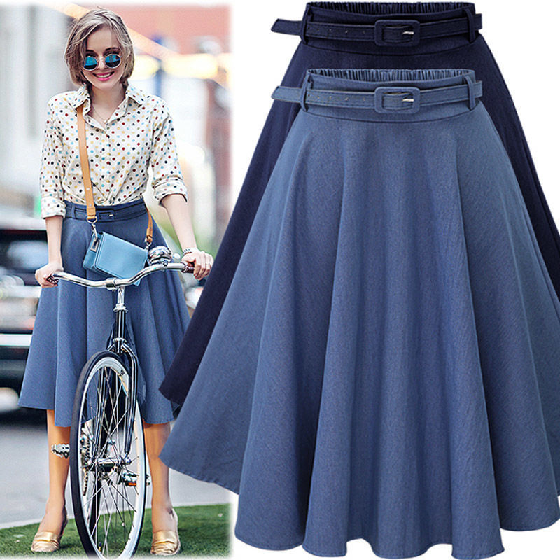 Retro Denim Midi Skirts