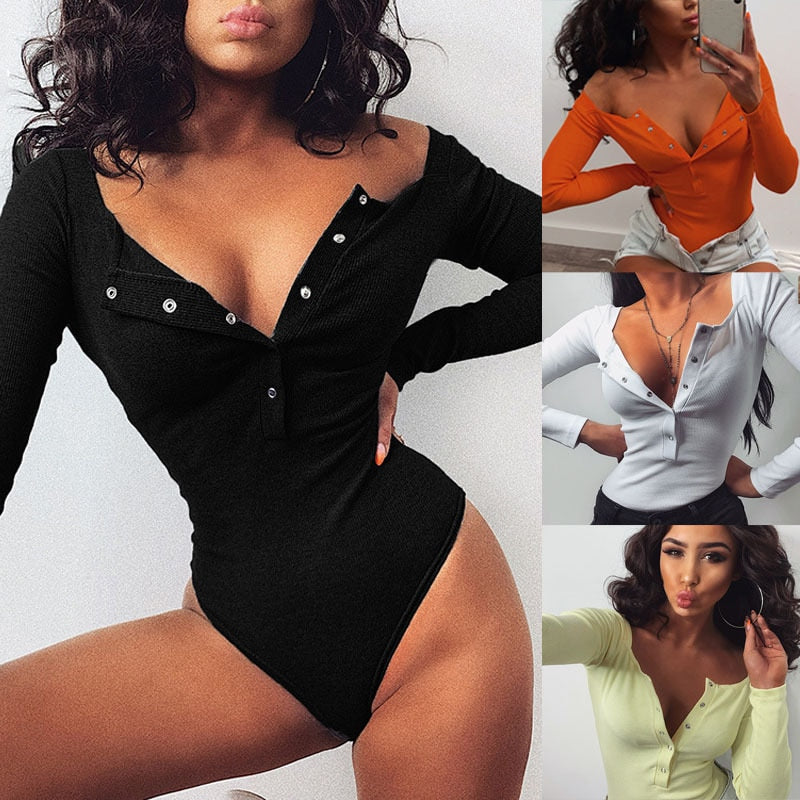 Ribbed Knitted Buttons Bodysuit