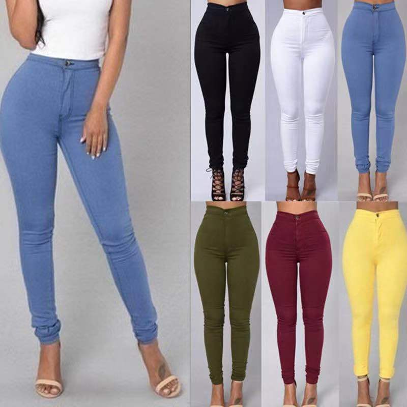 High Waist Stretch Straight Jeans