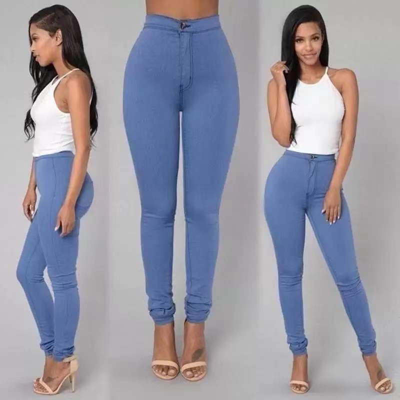 High Waist Stretch Straight Jeans