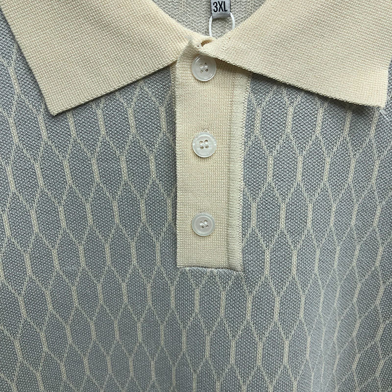 Geometric Contrast Polo Shirt