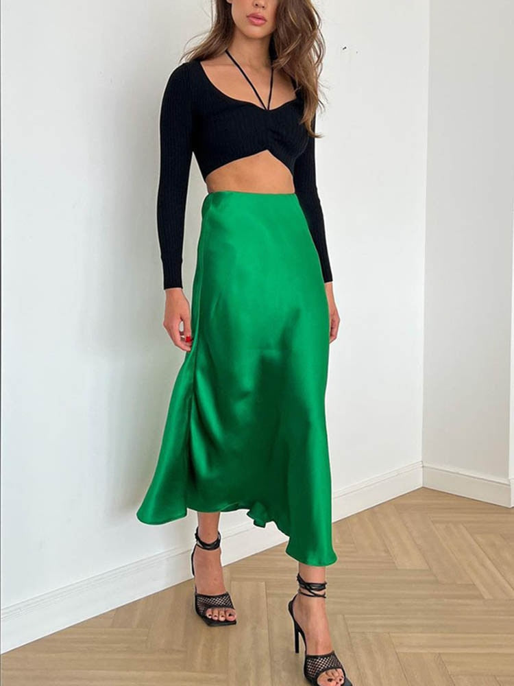 Satin High Waist Elegant Skirts