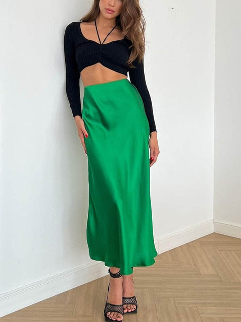 Satin High Waist Elegant Skirts