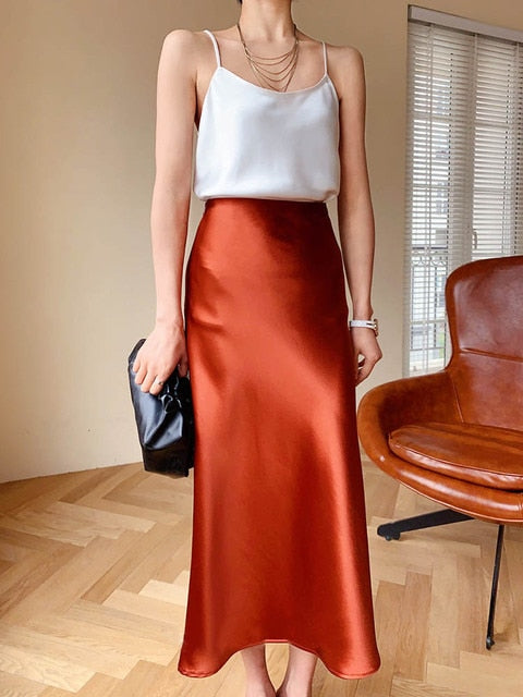 Satin High Waist Elegant Skirts