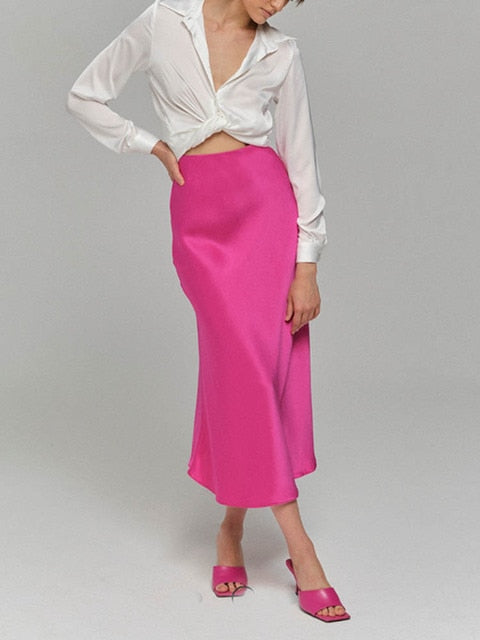 Satin High Waist Elegant Skirts