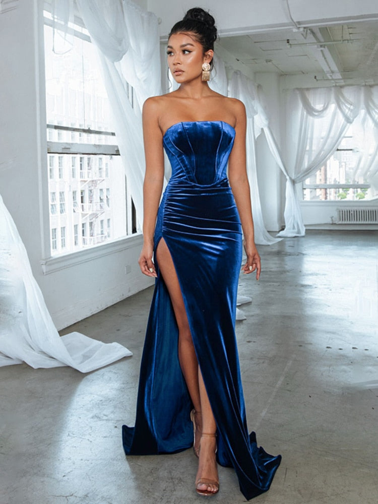 Elegant Corset High Slit Velvet Dress