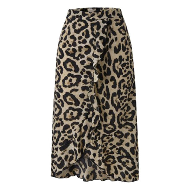 Leopard Print Split Skirts