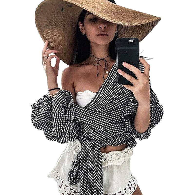 Deep V-Neck Off Shoulder Blouse