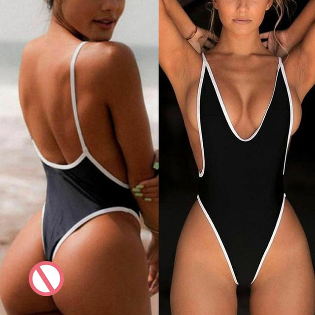 One Piece Deep V Neck Backless Bathing Suit