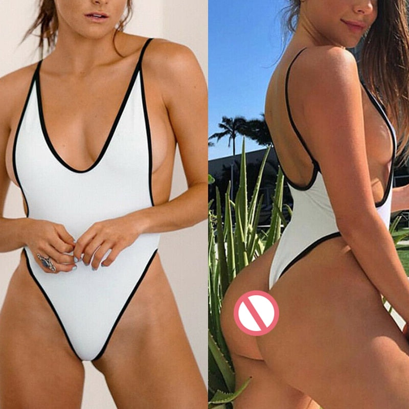 One Piece Deep V Neck Backless Bathing Suit