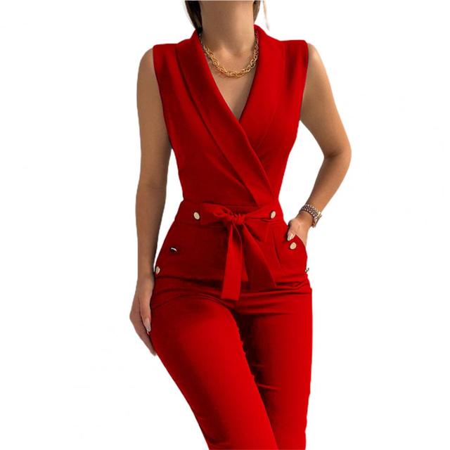 Elegant Sleeveless Belt Wide Leg  Jumpsuit