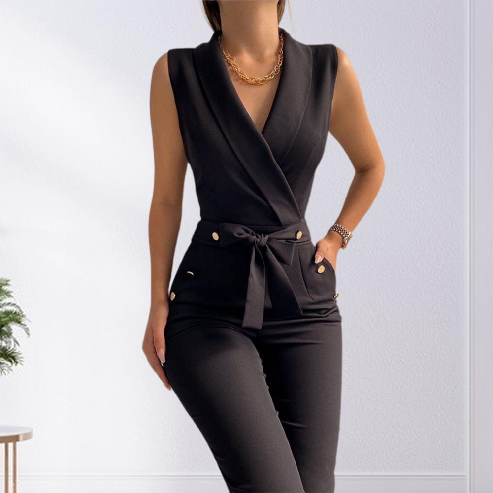 Elegant Sleeveless Belt Wide Leg  Jumpsuit