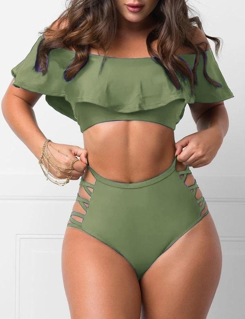 High Waist Ruffle Bikini Set