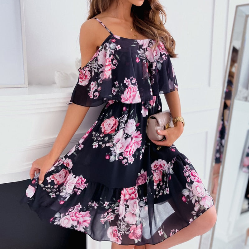 Off Shoulder Floral Printing Dress