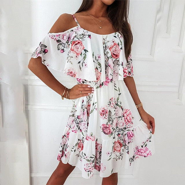 Off Shoulder Floral Printing Dress