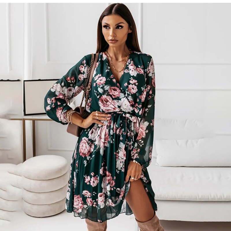 Casual Long Sleeve Floral Print Dress