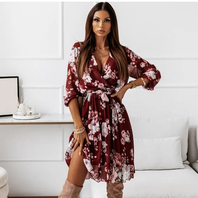 Casual Long Sleeve Floral Print Dress