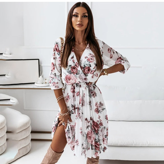 Casual Long Sleeve Floral Print Dress