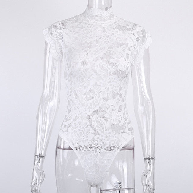 Turtleneck Lace Flowers Bodysuit