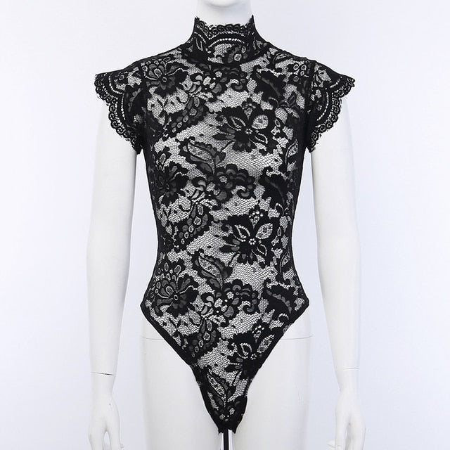 Turtleneck Lace Flowers Bodysuit