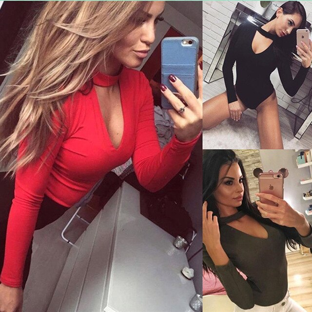 Casual Long Sleeve Choker Bodysuit