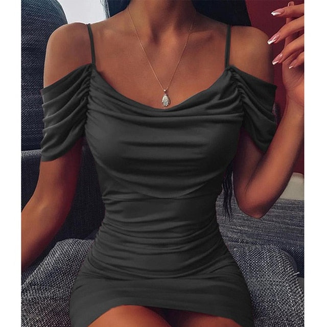 Off shoulder Long Sleeve Pleated Dress