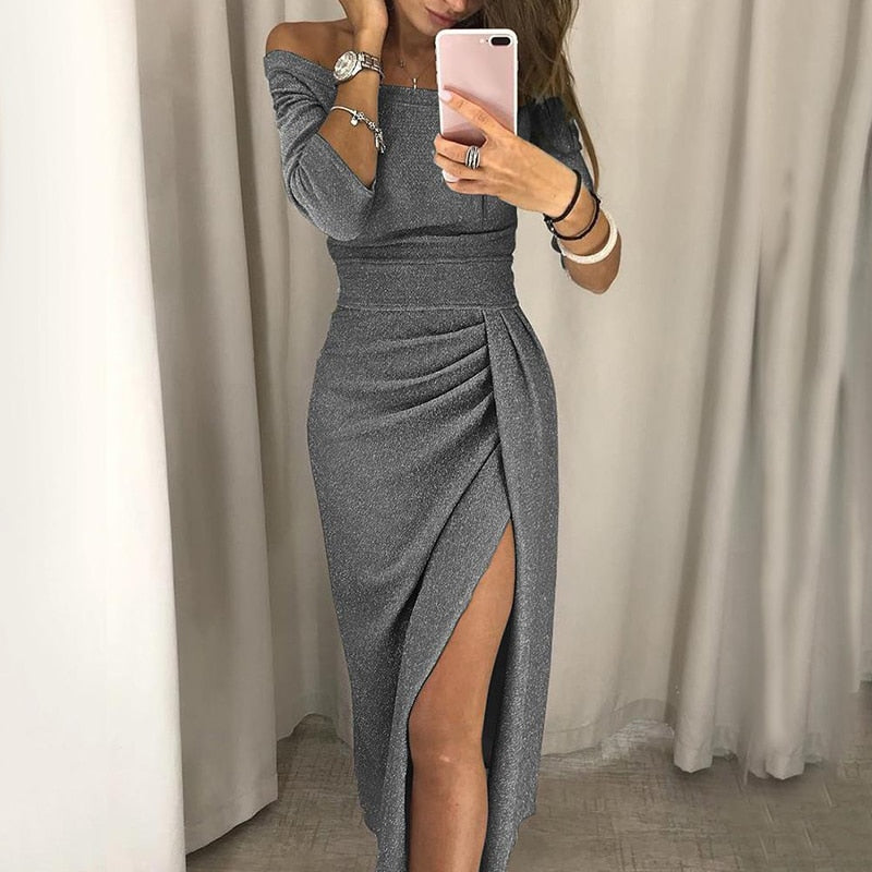 Elegant Off Shoulder High Waist Long Dress