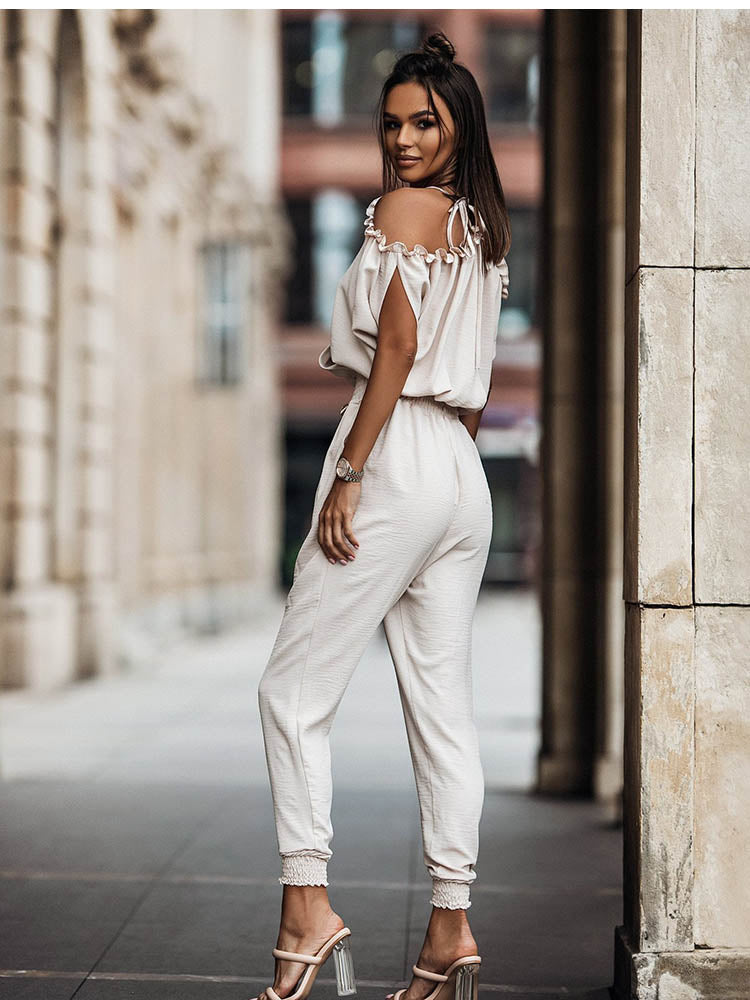 Casual V-neck Off Shoulder Jumpsuit