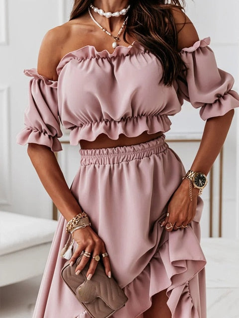 Elegant Ruffle Two Piece Set