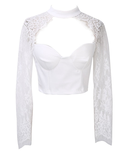 Cutout Long Sleeve Lace Top