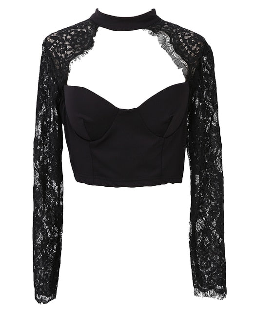 Cutout Long Sleeve Lace Top