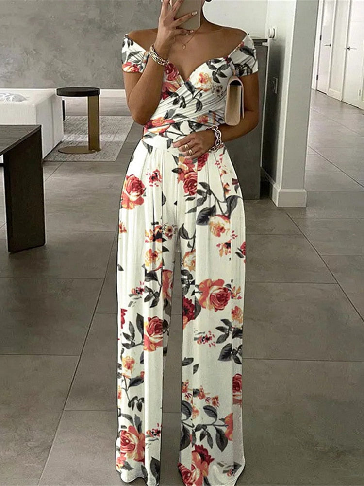 High Waist Short Sleeve Long Jumpsuit