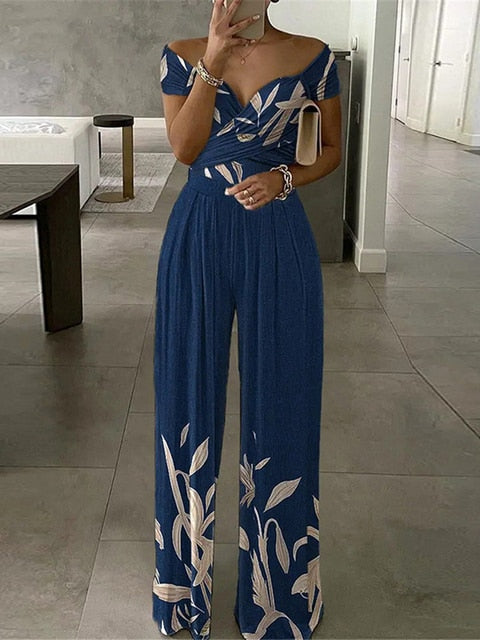 High Waist Short Sleeve Long Jumpsuit