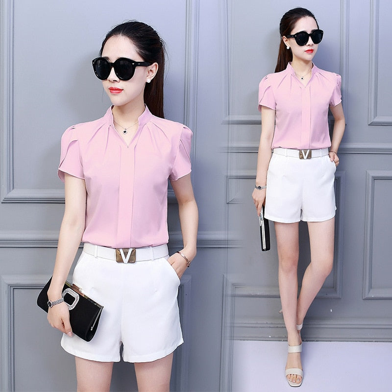 Chiffon Short Sleeve Blouse