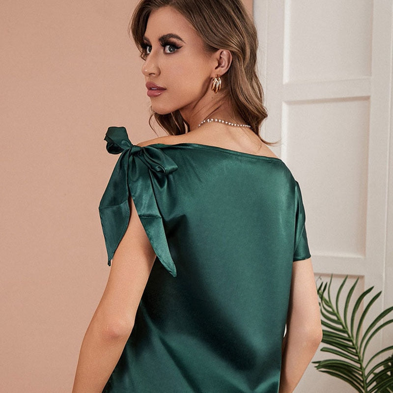 Satin Short Sleeve Blouse