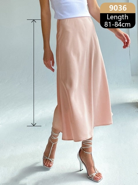 High Waisted Silk Satin Skirts