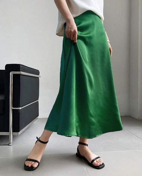 High Waisted Silk Satin Skirts