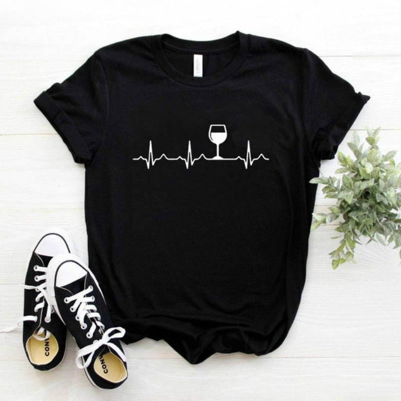 Wine Heartbeat Print T Shirt