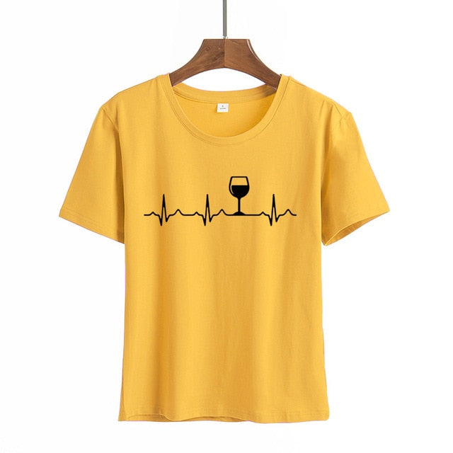 Wine Heartbeat Print T Shirt