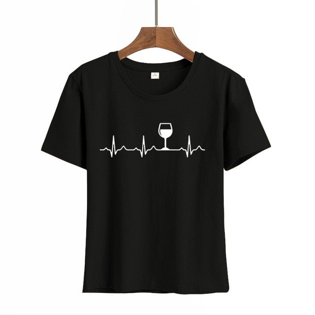 Wine Heartbeat Print T Shirt