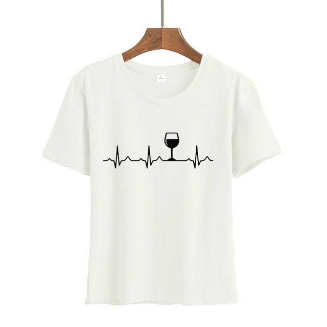 Wine Heartbeat Print T Shirt