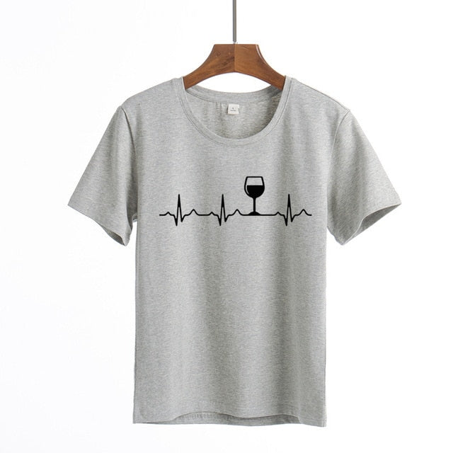 Wine Heartbeat Print T Shirt