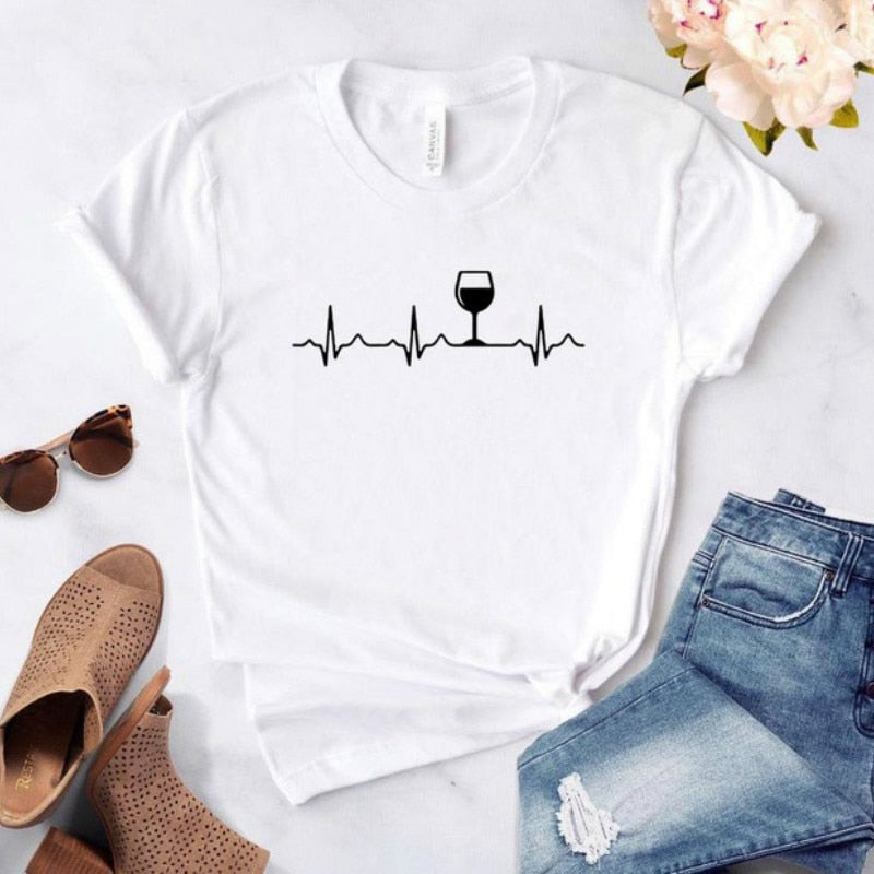 Wine Heartbeat Print T Shirt