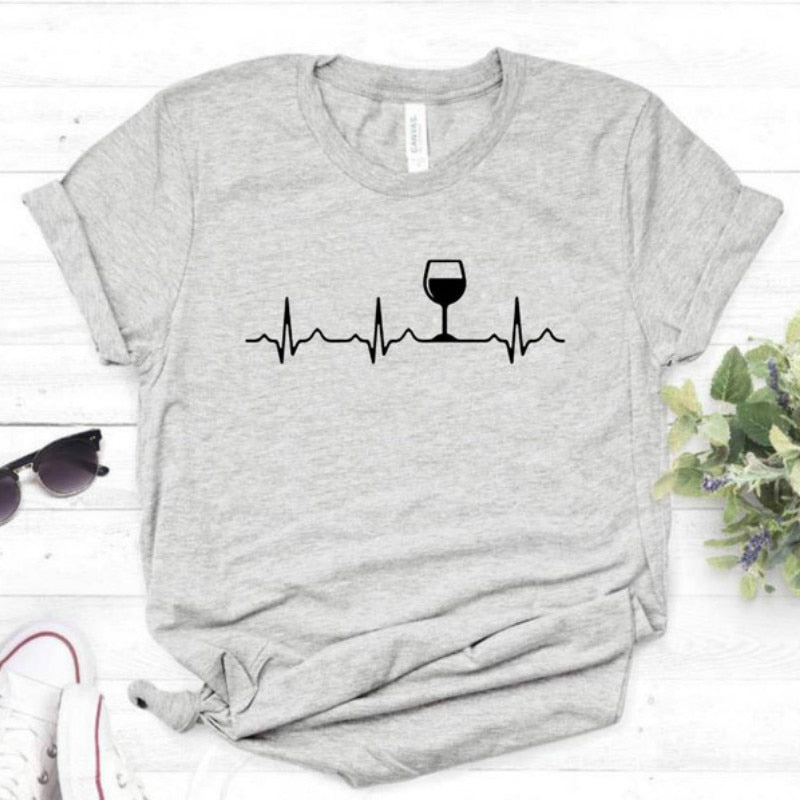 Wine Heartbeat Print T Shirt