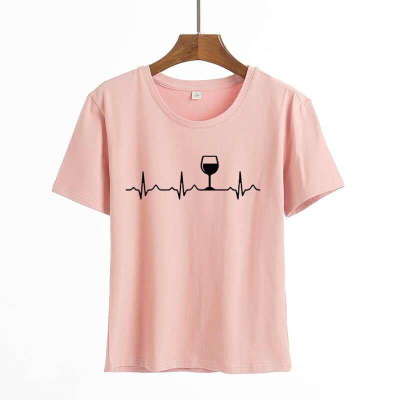 Wine Heartbeat Print T Shirt