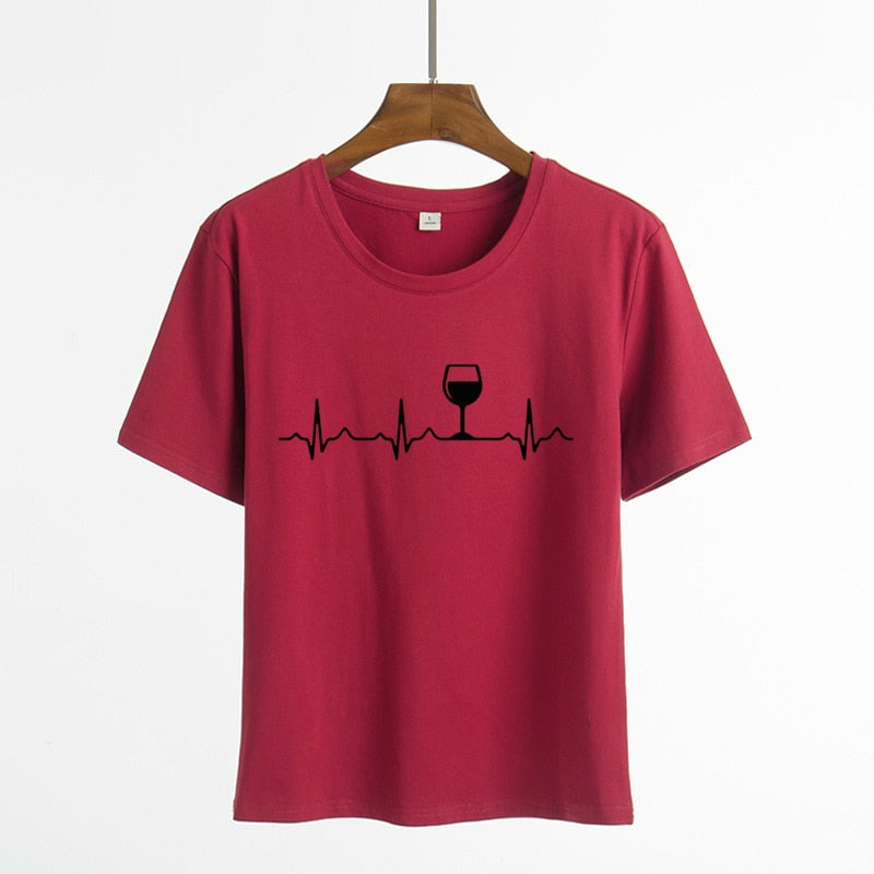 Wine Heartbeat Print T Shirt